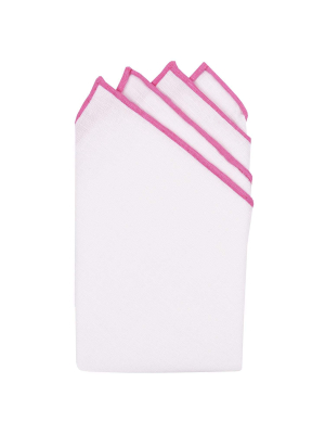 White/pink Pre-folded Linen Pocket Square