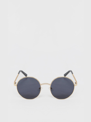 Gold Chain Trim Round Sunglasses