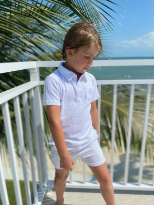 Boys White French Terry Short