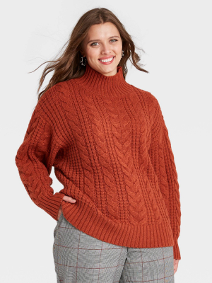 Women's Plus Size Mock Turtleneck Pullover Sweater - Ava & Viv™