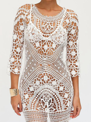 White Bohemian Crochet Tunic Coverup