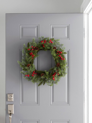 24" Cypress Pine Cone Berry Wreath Red - Threshold™