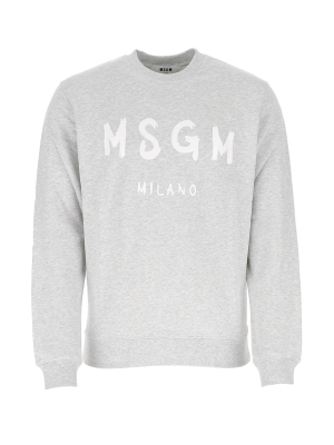 Msgm Brushed Logo Print Crewneck Sweatshirt