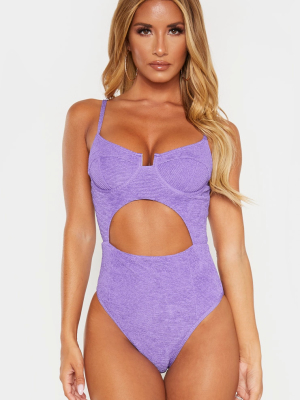 Purple Mini Crinkle Underwired Cut Out Swimsuit