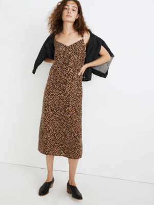 Silk Eva Slip Dress In Painted Leopard