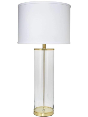 Rockefeller Table Lamp In Brass With Classic Drum Shade In White Linen