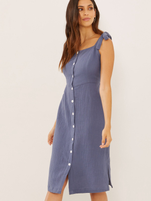 Double Gauze Buttonfront Dress | Blue Indigo