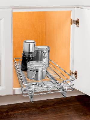 Lynk Professional Slide Out Cabinet Organizer - Pull Out Under Cabinet Sliding Shelf - 11" Wide X 18" Deep - Chrome