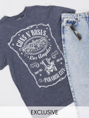 Reclaimed Vintage Inspired T-shirt With Guns And Roses Print In Washed Charcoal