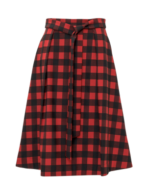 Msgm Checked Belted Midi Skirt