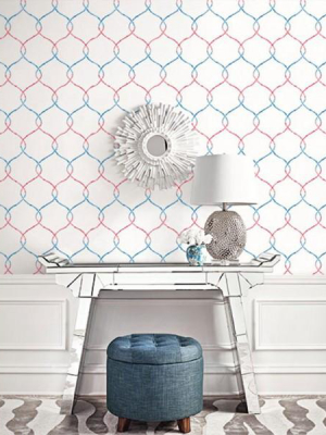 Watercolor Trellis Wallpaper In Red-blue And Ivory From The L'atelier De Paris Collection By Seabrook