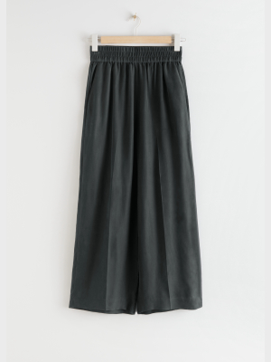 Wide Leg Cupro Blend Cropped Trousers