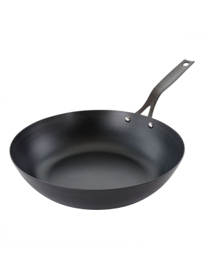 Maxwell Black 12 Inch Tempered Black Steel Wok With Riveted Cast Handle