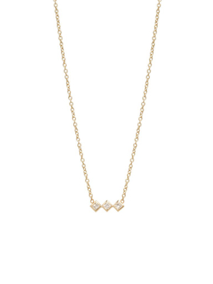 14k 3 Horizontal Princess Diamond Necklace