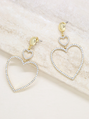 Double Heart Crystal Drop 18k Gold Plated Earrings