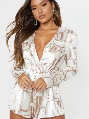 Champagne Chain Print Plunge Romper