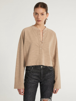 So Uptight Lightweight Slub Cotton Plunge Henley In Stone Taupe