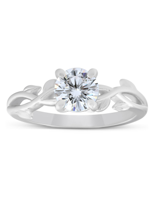 Pompeii3 1 1/4 Ct Solitaire Moissanite Vine Engagement Ring 14k White Gold