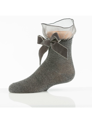 Zubii Tulle And Bow Ankle Sock - Charcoal