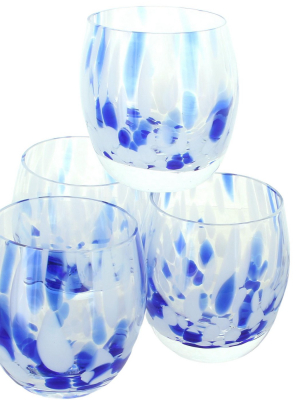 Blue Rose Polish Pottery Cobalt And Opal Confetti Juice Glass Set