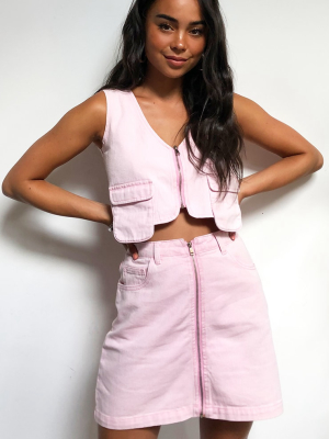 Washed Pink Denim Zip Skirt