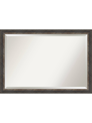 40" X 28" Bark Rustic Framed Bathroom Vanity Wall Mirror Charcoal - Amanti Art