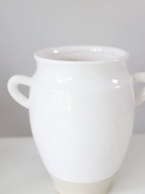 White Ceramic Urn Vase With Handles - 9.5"