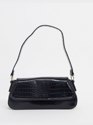 Asos Design 70s Shoulder Bag In Black Croc