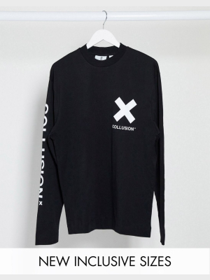 Collusion Unisex Logo Long Sleeve T-shirt In Black