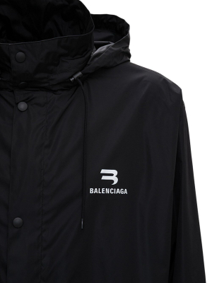 Balenciaga Logo Printed Hooded Raincoat