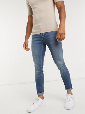 Topman Organic Cotton Spray On Jeans In Mid Wash