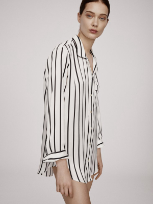 Paris Jet Black Stripe Silk Oversized Pyjama Shirt