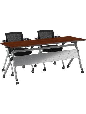 Bush Business Furniture Training Room Table W/two Folding Chairs 23.35x71.02 Hansen Cherry Ftr002hc