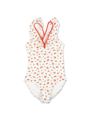 Chloé Kids Floral Printed Ruffled Swimsuit