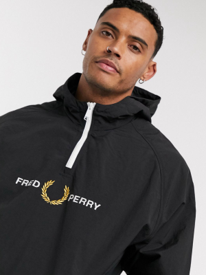 Fred Perry Embroidered Logo Overhead Jacket In Black