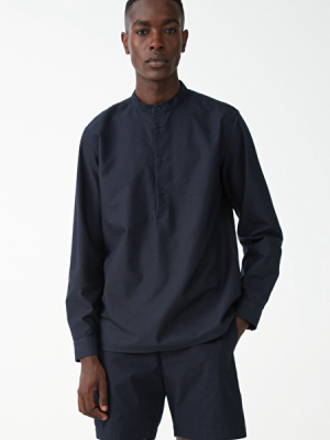 Organic Cotton Grandad-collar Tunic Shirt