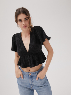 Uo Smitten Ribbed Peplum Top