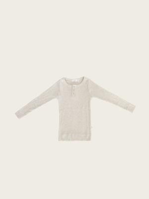 Organic Essential Long Sleeve Henley - Oatmeal Marle