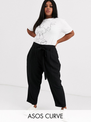 Asos Design Curve Tailored Tie Waist Tapered Ankle Grazer Pants