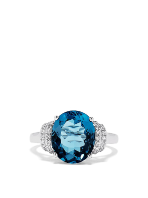 Effy 14k White Gold Blue Topaz And Diamond Ring, 5.42 Tcw