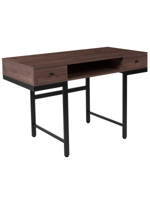 Flash Furniture Bartlett Dark Ash Wood Grain Finish Computer Desk With Drawers And Black Metal Legs