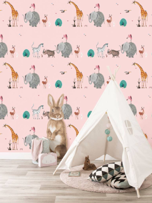 Animal Mix Kids Wallpaper In Pink By Kek Amsterdam