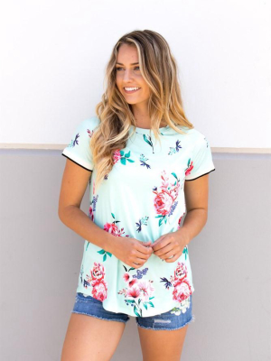 Striped Floral Tunic - Mint