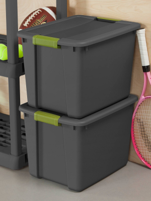Sterilite 12gal Latch Tote Gray With Green Latches