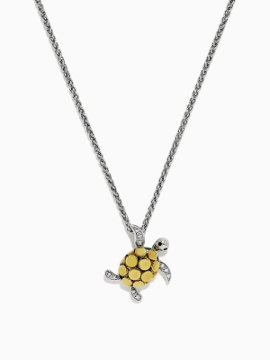 Effy Seaside Sterling Silver & 18k Gold Diamond Turtle Pendant, 0.04 Tcw