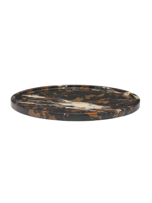 Black & Gold 16" Marble Round Place Tray