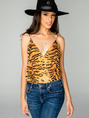 Buddylove Crystal Tie Shoulder Surplice Bodysuit - Bengal