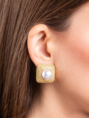 Jonquil Crystal And Pearl Center Clip Earrings