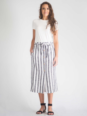 Striped Button Front Midi Skirt