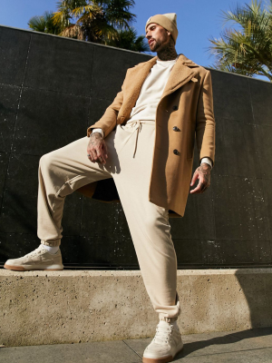 Asos Design Wool Mix Overcoat With Teddy Lining In Camel